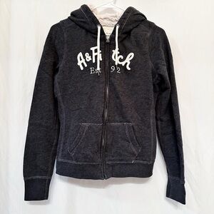 Abercrombie and Fitch Vintage Dark Gray Fleece Fur Lined Zip Up Hoodie Jacket